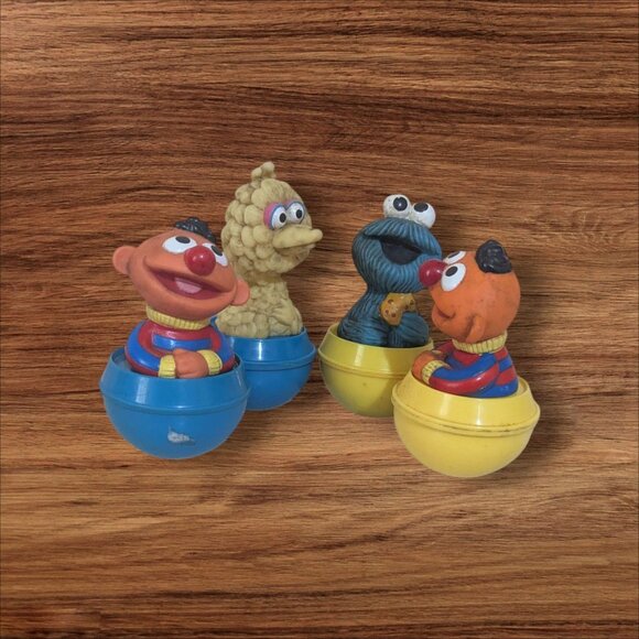 Vintage Sesame Street Wobble Figures Ernie Big Bird Cookie Monster Set Of 4  4" - Picture 3 of 8